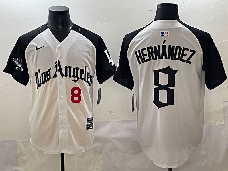 Men 2025 Los Angeles Dodgers #8 Hernandez White black Five generations Joint Name Nike MLB Jersey style 5262